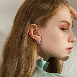 Women's Animal Earrings 925 Sterling Silver Hypoallergenic Bird Wolf Owl Hummingbird Turtle Elephant Dolphin Earrings Animal Jewellery Gifts for Women Girls Children, Sterling Silver, Cubic Zirconia