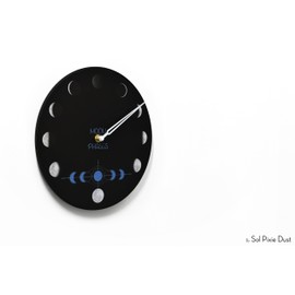 Moon Phase Wall Clock - Lunar Cycle - Round Black - Moon Phase Tracker - Lunar Phase Clock - Full Moon - Boho Style - Optional RGB LED 5V