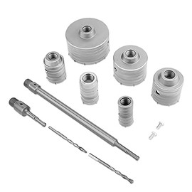 Concrete Hole Saw Kit, TCT Core Drill Bits, SDS Plus Bits Grommet Kit for Concrete, Extension Shank Tungsten Masonry Hole Cutters 10-Piece (Drills Diameter: 35mm 40mm 50mm 65mm 80mm 110mm)
