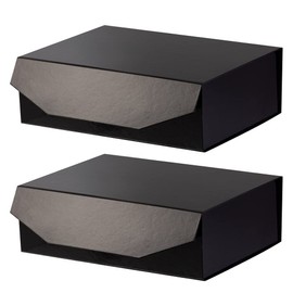 PACKGILO 2 Black Large Gift Box with Lid 13x9x4 Inches, Bridesmaid Proposal Box, Hard Collapsible Gift Box with Magnetic Closure, Groomsman Box Reusable Gift Box for Clothes (Glossy Black)