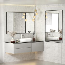 Koonmi Koonmi Black Rectangle Wall Mirror, 20x29 Inch Bathroom Mirror, Aluminum Frame Vanity Mirror for Entryway, Living Room, Bedroom Bathroom, Hangs Horizontally or Vertically