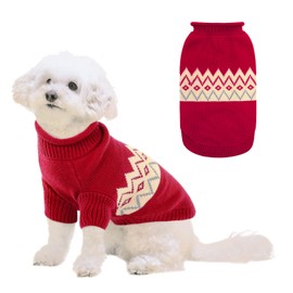 Queenmore Warm Dog Sweater, Soft Pet Knitwear, Knitted Pullover, Winter Pet Clothes for Small Medium Dogs Cats Red