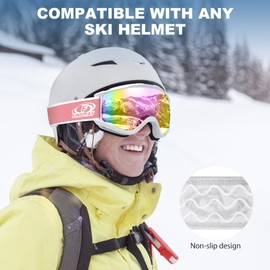 Findway Ski Goggles, Snow Snowboard Goggles for men Women Youth, Revo Pink