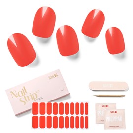 NAILOG Semi Cured Gel Nail Strips 20 Pcs Gel Nail Stickers | Buy 2 Get 1 UV Lamp| Extra Long Nail Wraps with Glossy Gel Finishing | Watermelon Red