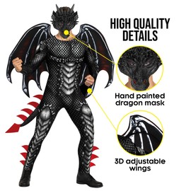 Morph Dragon Jumpsuit Black Red Costume Men XL