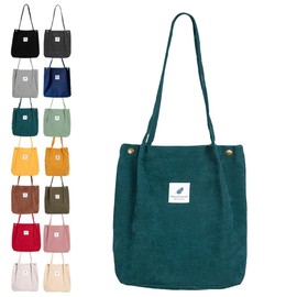 PENGUINFLY Tote Bag for Women, Large Capacity, A4 Commuting/School, Shoulder Bag, Plain, Shoulder Strap, Corduroy, Stylish, Simple, Sailcloth, Lightweight, All Seasons, blue green, No. 4 A