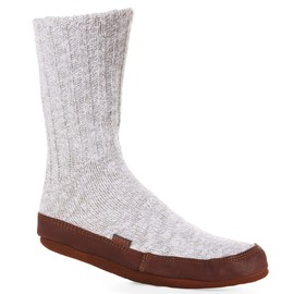 Acorn Unisex Slipper Socks, Flexible Cloud Cushion Footbed with a Suede Sole, Mid-Calf Length, Light Grey Cotton Twist, 10.5-11.5 US Men