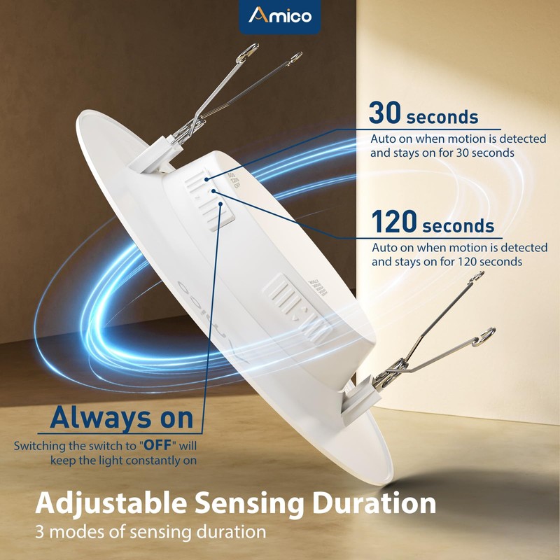 Amico 5/6 inch Motion Sensor Recessed Light, 12.5W=100W, 950LM, 2700K/3000K/4000K/5000K/6000K