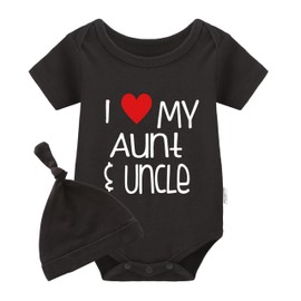 culbutomind Baby Twins Romper I Love My Aunt Uncle Baby Bodysuit Short Sleeve Gift for Birth Baby Boys Girls Twins Baby Clothing with Hat, Black I Love My Aunt Uncle, 0-3 months