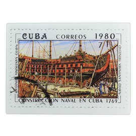 Nautical Tropical Imports Cutting Board Cuban Ship Stamp Tempered Glass 15 by 11 Inches