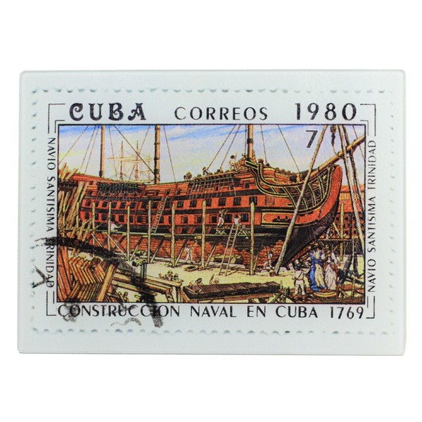Nautical Tropical Imports Cutting Board Cuban Ship Stamp Tempered Glass
