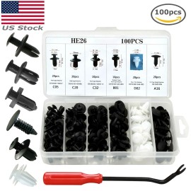 Unbranded 100 PCS Car Clips 6 Sizes Trim Push Retainer Pin Rivet Bumper w/ Remover Tool