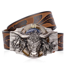 Western Leather Belt for Men Women Cowboy Cowgirl Mens Buckle Belt for Jeans, Country Belt, Ideal Men's Gifts