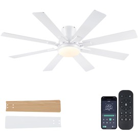 Mpayel Ceiling Fans with Lights- 52" Low Profile Indoor Ceiling Fan with Light and Remote/APP Control, 8 Blade,Flush Mount, LED Dimmable DC Reversible Modern Ceiling Fan for Bedroom（White）