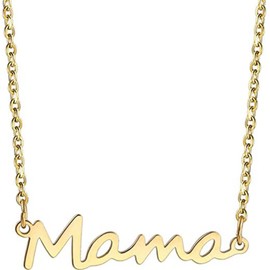 Stainless Steel Mama Mom Mother Letter Pendant Necklace 14K Gold Silver Plated Polished Link Chain Choker Necklace for Women Mother's Day Thanksgiving Statement Jewelry Gift-C gold