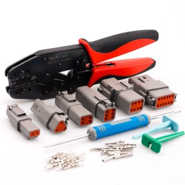 JRready Deutsch Crimp Tool ACT-LY-16DT with 2 3 4 6 8 12Pin DT Connector 1Kit 35Pairs Stamped Contacts, 3 PCS deutsch pin removal tools ST6341-16DT