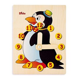 Dida - Lernuhr Für Kinder - Pinguin - Spielerisch Die Uhrzeit Lernen, Eine Kinderlernuhr Aus Holz Für Den Kindergarten, Die Vorschule Und Zu Hause