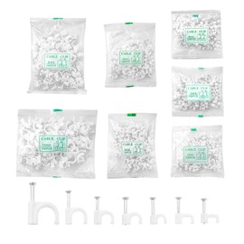 XNJIHWA 700Pcs Cable Clips Wall Wire Clips White Cable Tidy Clips Round Flat with Steel Nails 4mm 5mm 6mm 8mm 10mm for Organizing Electric Wires Cables Line TV