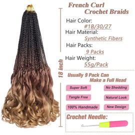 9 Packs French Curl Crochet Braids 18 Inch Bouncy Braiding Hair Pre Looped French curly hair Crochet Braids Hair for Women Box Braids Crochet Hair With Curly Ends