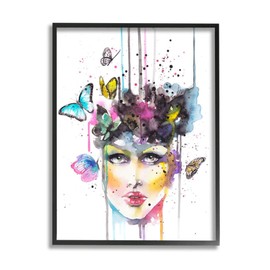 Stupell Industries Abstract Female Fashion Portrait Butterfly Watercolor Elisaveta Stoilova Black Framed Wall Art, 16 x 20