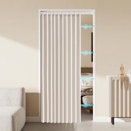 Closet Door Curtains Linen Pleated Folding Magnetic Patio Door Curtains Tiebacks Accordion Room Divider Sliding Glass Door Blinds for Doorways French Closet Door Curtains for Open Closet 40x78 Beige
