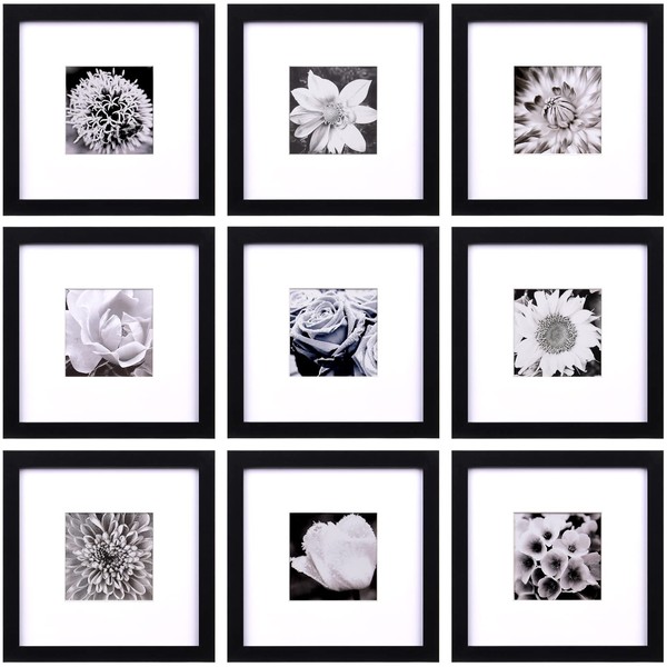 Yaetm 8x8 Picture Frames Black Set of 9, Square Photo