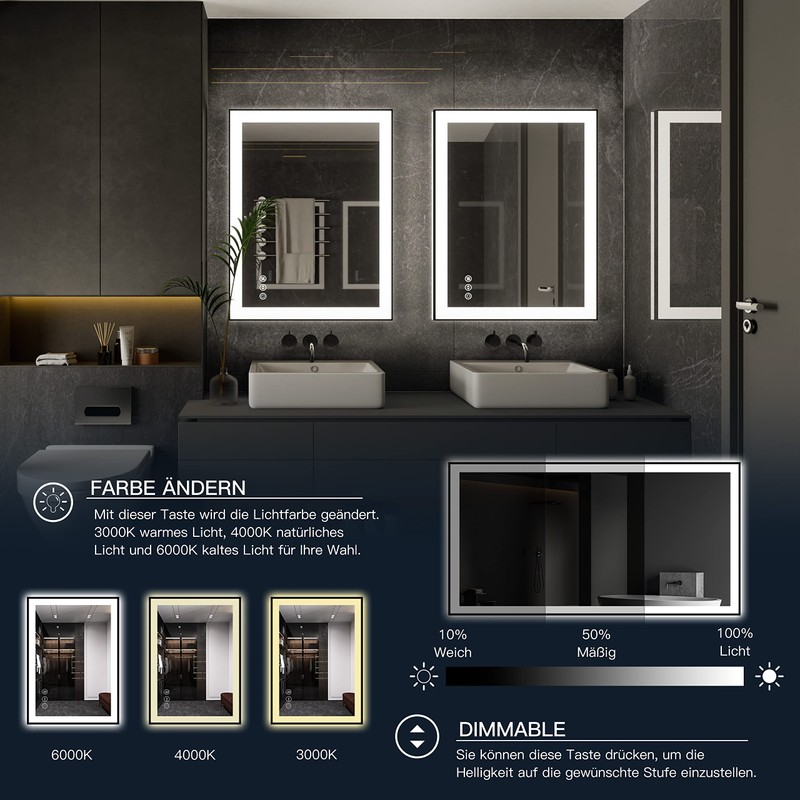 ISKM Framed LED Mirror for Bathroom 20"x28", Dimmable LED Bathroom