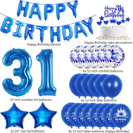Balloons 31st Birthday Decoration Man Blue Happy Birthday 31th Birthday Party Decoration Set 31st Birthday Decoration Men 31 Years Birthday Man Decoration Blue Foil Balloons 31st Birthday Men