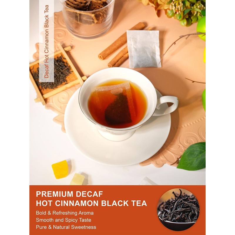 TeeLux Decaf Hot Cinnamon Black Tea, Decaffeinated Black Tea with