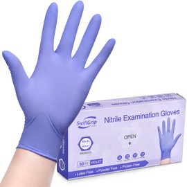 SwiftGrip Disposable Nitrile Exam Gloves, 3mil, Medium, Box of 50, Violet Nitrile Gloves Disposable Latex Free for Medical, Cleaning, Cooking & Esthetician, Food-Safe, Powder-Free, Non-Sterile, Purple