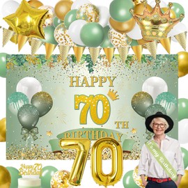 Decoration 70th Birthday Woman Men, Green Gold Birthday Decoration 70th with 70th Birthday Decoration Banner Background, 70th Birthday Sash, 70th Birthday Decoration Garland Balloons Green Gold, 70th
