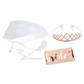 Bride to Be Sash Set with Veil Tiara Fashion Elegant Style Eye Catching Bridal Sash for Bridal Shower Party Rose Gold
