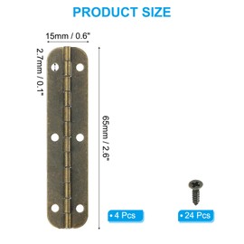 PATIKIL Small Piano Band 2.6" x 0.6", Pack of 4 Mini 180 Degree Jewellery Box Hinges with Screws for Jewellery Wood Boxes, Brown