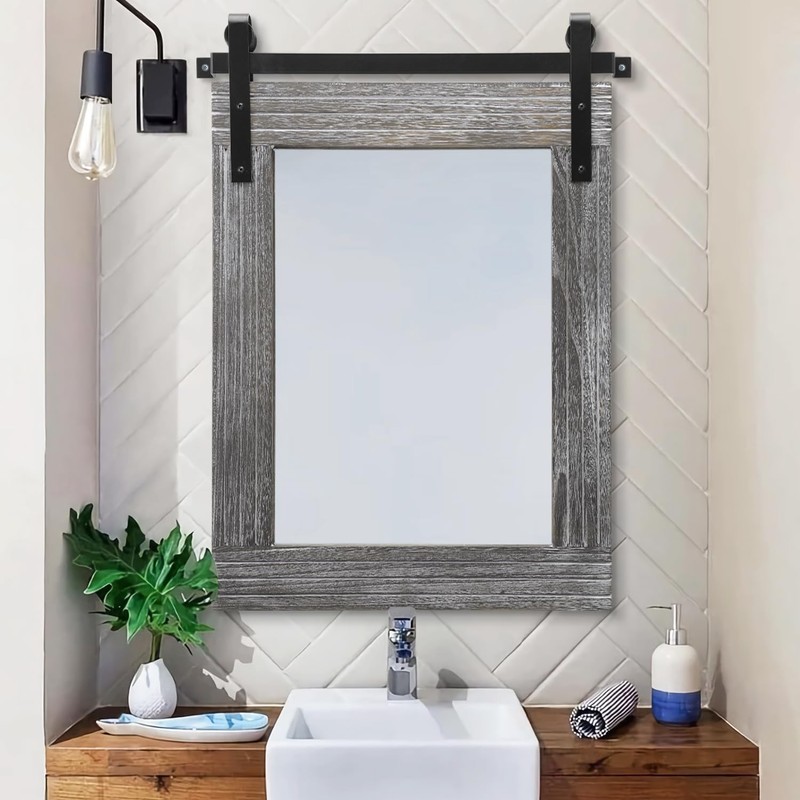 AAZZKANG Wall Mirror Large Rectangle Barn Door Mirrors with Wooden