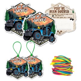 You've Been Ducked Card, Duck Tags, Ducking Game Cards, Ducked Tags, Rubber Duck Tag for Game, Yellow Ducks and Blue JP Car Design, with Round Hole and Rubber Bands 50 Pack (Blue)