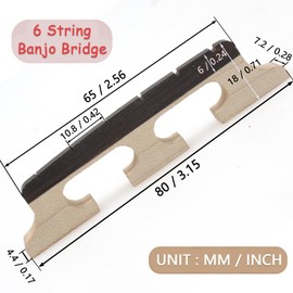 CashBeat 6-String Banjo Bridge - Premium Ebony and Maple Bridge for Banjolele, Universal Fit Banjo Parts Replacement, Enhanced Acoustic Resonance, Pack of 1