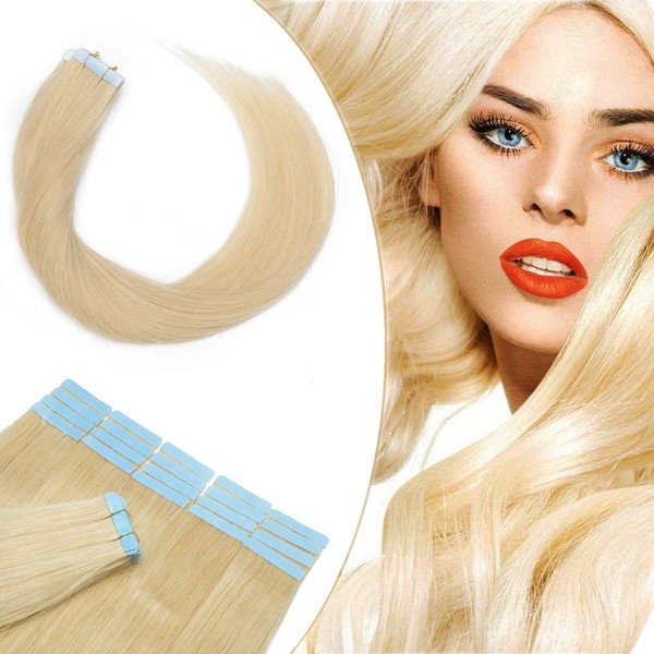 24" 100g Remy Tape in Human Hair Extensions #613 Long Straight Hair 40pcs/pack Seamless Skin Weft Invisible Double Sided Tape Bleach Blonde