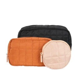 FAWN DESIGN The Quilted Pouch Set, Quilted Makeup Bag Set of 3 with a Zipper Pocket in Each Pouch, Nylon Quilted Bag, Quilted Toiletry Bag, Quilted Cosmetic Bag