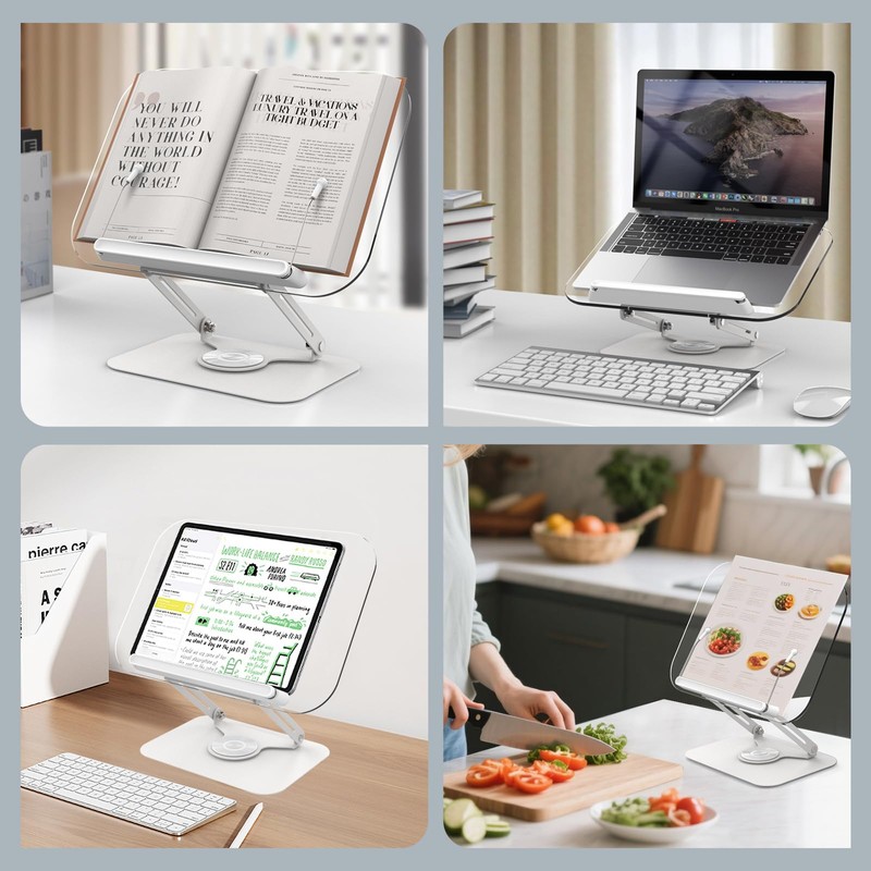 Acrylic Book Stand for Reading Hands Free - Adjustable 360°