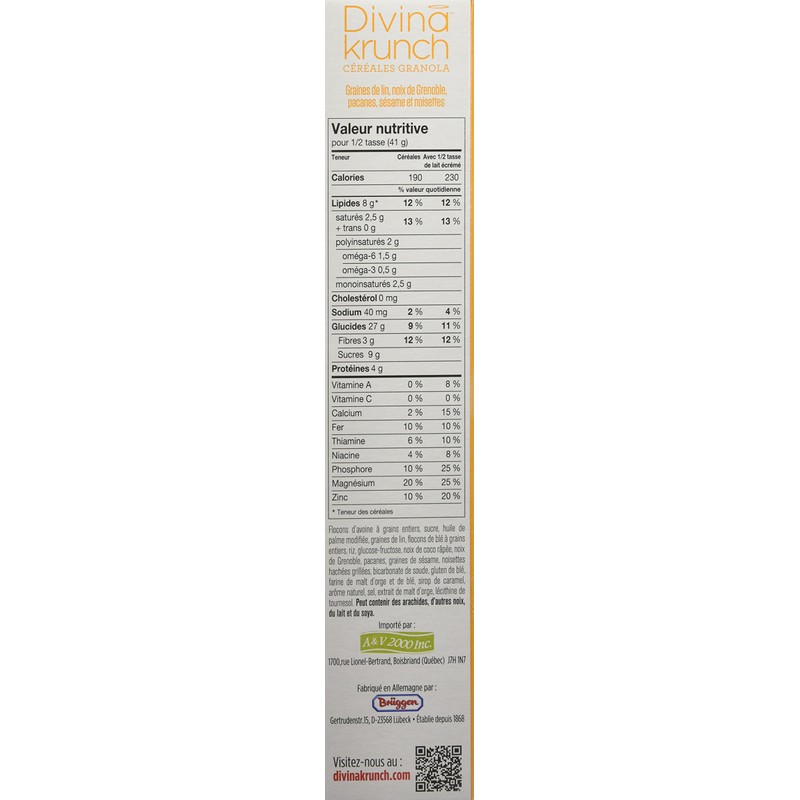 Divina Krunch Granola Flaxseeds, Walnuts, Pecans, Sesame and Hazelnuts 400