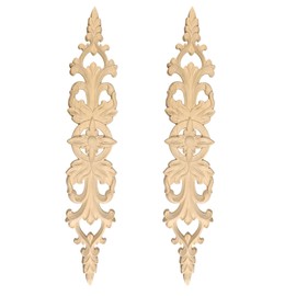 UCCKEYI Unpainted Wood Carved Applique Frame Decal Onlay Furniture Decor Flower Plant Carving Decals for Wall Cupboard Mirror Mantel Door Bed Cabinet (2pcs)