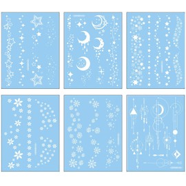 Nirbffo White Moon Flower Star Temporary Tattoos for Women Lace Tattoo White Henna Paste Fake Waterproof Tattoo Arm Hand Face Tattoo Wedding Pack of 6