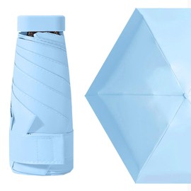 MUNSKT Travel Umbrella,6 Ribs Mini Travel Umbrella Folding Sun Umbrella Windproof Rain Umbrella Strong Lightweight Small Compact Women Umbrellas Small Anti-UV Umbrella for Sun Rain (Blue)