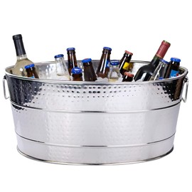 BREKX Aspen Heavy-Duty Oval Stainless Steel Drink Cooler for Parties - Metal Large Ice Bucket for Drinks, 25-Quart (30-Bottle) Large Cooler Ice Container for Parties, Leak Resistant