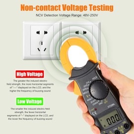 Multimetro Digital de Gancho, Pinza Amperimetrica de 4000 Unidades con NCV y Pantalla Retroiluminada, Medidor de Corriente Voltaje AC/DC, diodos de resistencia, capacitancia, temperatura