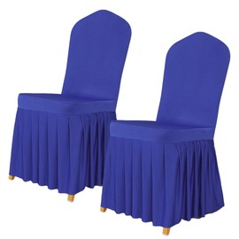 Dining Chair Covers with Skirt, Dining Room Chair Covers Set of 2, Stretch Parsons Chair Slipcover for Kitchen Wedding Party Banquet (Royal Blue)
