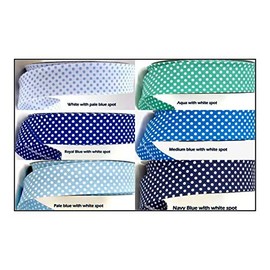 Cotton Spotty Polka Dot Double Fold Bias Binding Tape 30mm 1" Sewing Quilting 36 Colours in Ribbon Queen Wrapper UK Seller 5m White with Pale Blue