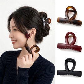 WENJESO French Glossy Arched Hair Claw Simple, Large, Elegant, Retro, Shark Clip, Women's, Casual, Hair Accessory, Set of 3 Elegant-rd