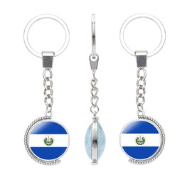 vmcoatdu Many Countries National Flag Double Sided Rotation Key Chain Keyring Gift Men Women Stainless Steel Glass Keychain, El Salvador, One Size