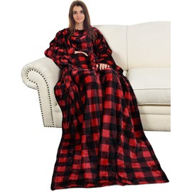 Catalonia Wearable Blanket with Sleeves and Pocket, Cozy Soft Fleece Mink Micro Plush Wrap Throws Blanket Robe for Women and Men